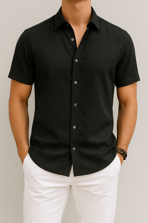 Men's Button-Up Knit Shirt | Casual Short Sleeve | Textured Summer Essential