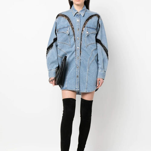 Oversized Denim Shirt Jacket | Unique Zipper Detailing | Cotton Blend | Edgy Streetwear