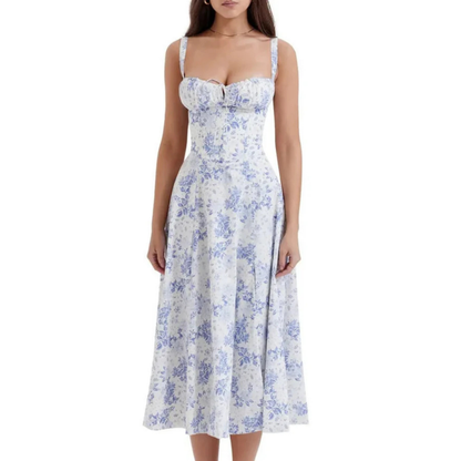 Floral Midi Sundress | Ruched Bodice & Side Slit | Adjustable Strap Fit-and-Flare