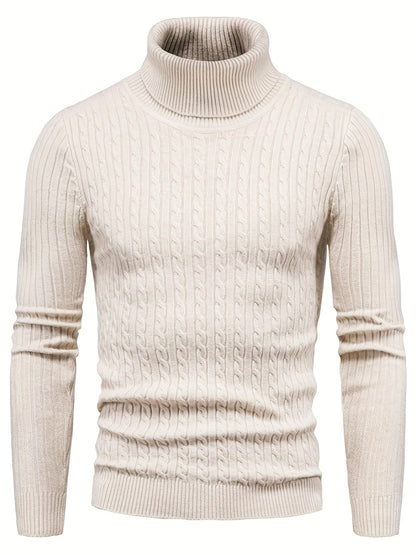 Men’s Cable Knit Turtleneck Sweater | Slim Fit Winter Pullover