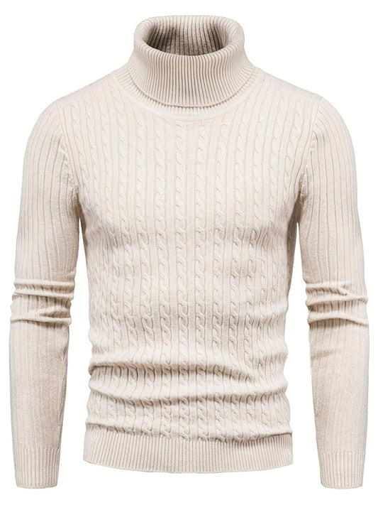 Men’s Cable Knit Turtleneck Sweater | Slim Fit Winter Pullover