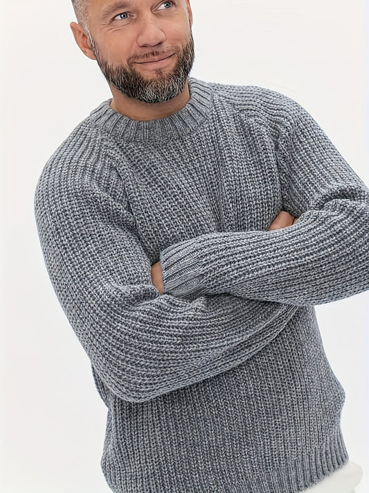 Men’s Chunky Ribbed Knit Sweater | Relaxed Crewneck | Cold-Weather Essential
