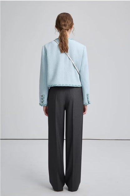 Women's Light Blue Tweed Jacket | Elegant & Sophisticated | Button-Up | Chic Office & Casual Wear