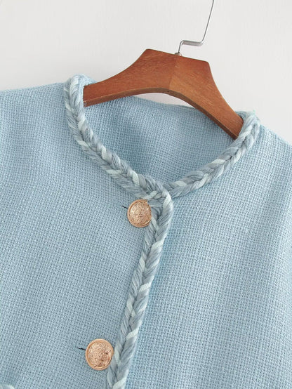 Women's Light Blue Tweed Jacket | Elegant & Sophisticated | Button-Up | Chic Office & Casual Wear