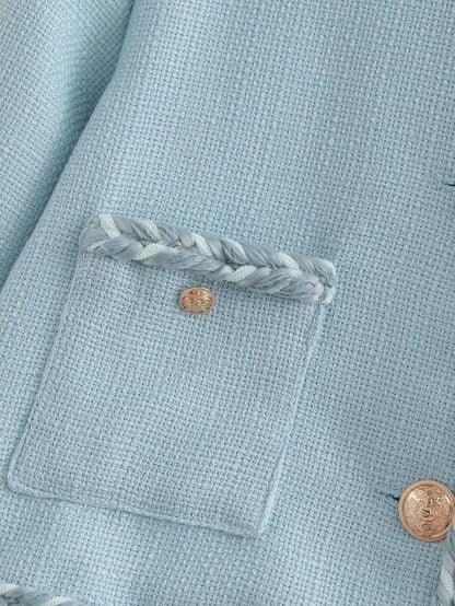 Women's Light Blue Tweed Jacket | Elegant & Sophisticated | Button-Up | Chic Office & Casual Wear