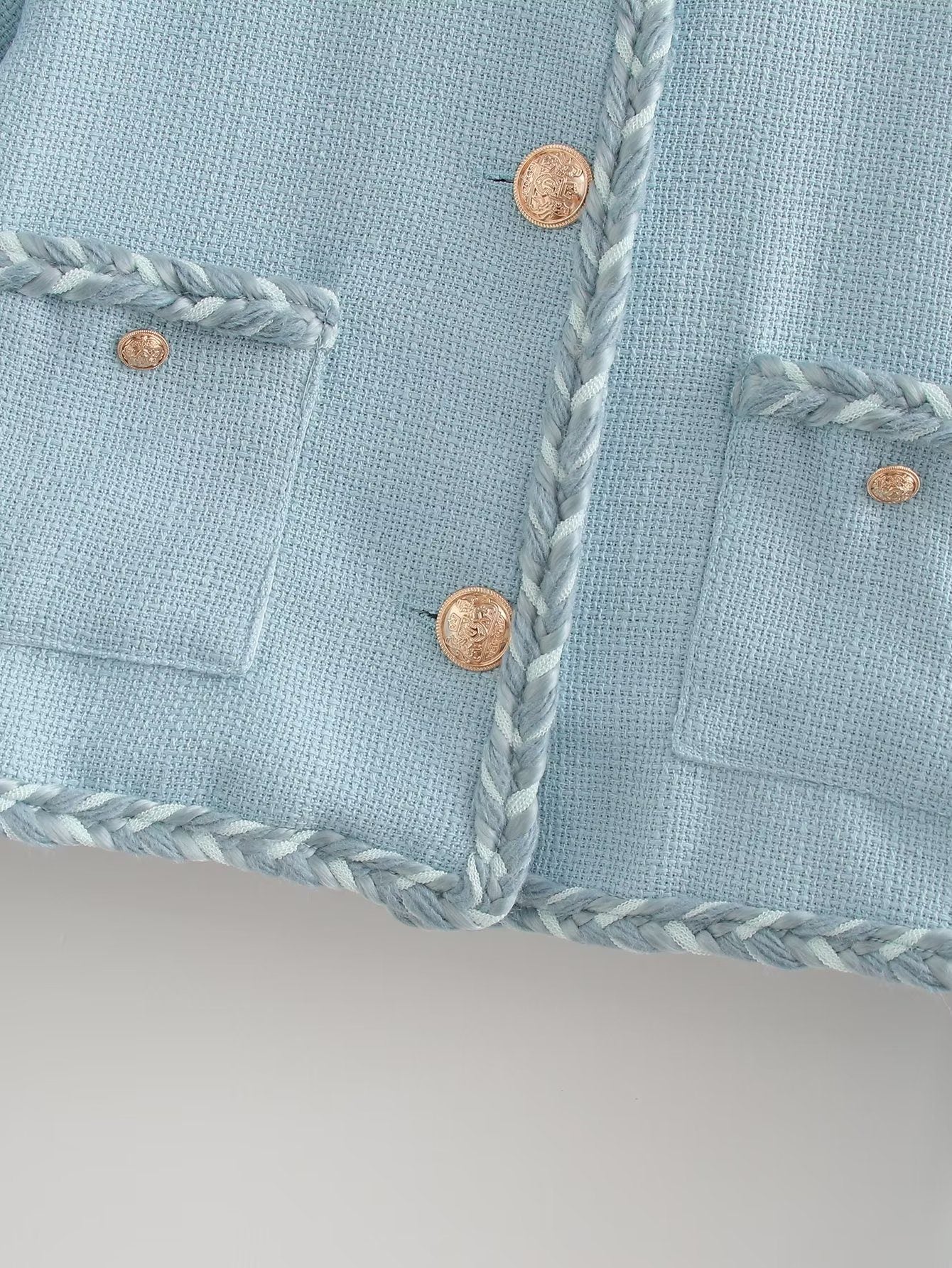 Women's Light Blue Tweed Jacket | Elegant & Sophisticated | Button-Up | Chic Office & Casual Wear