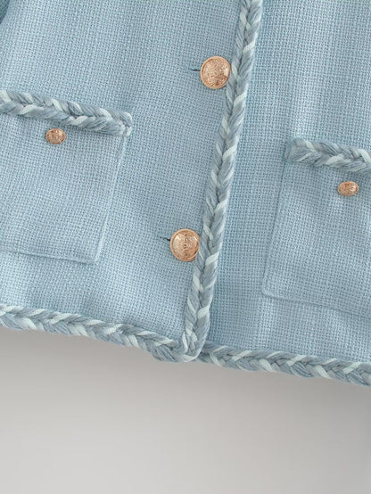 Women's Light Blue Tweed Jacket | Elegant & Sophisticated | Button-Up | Chic Office & Casual Wear