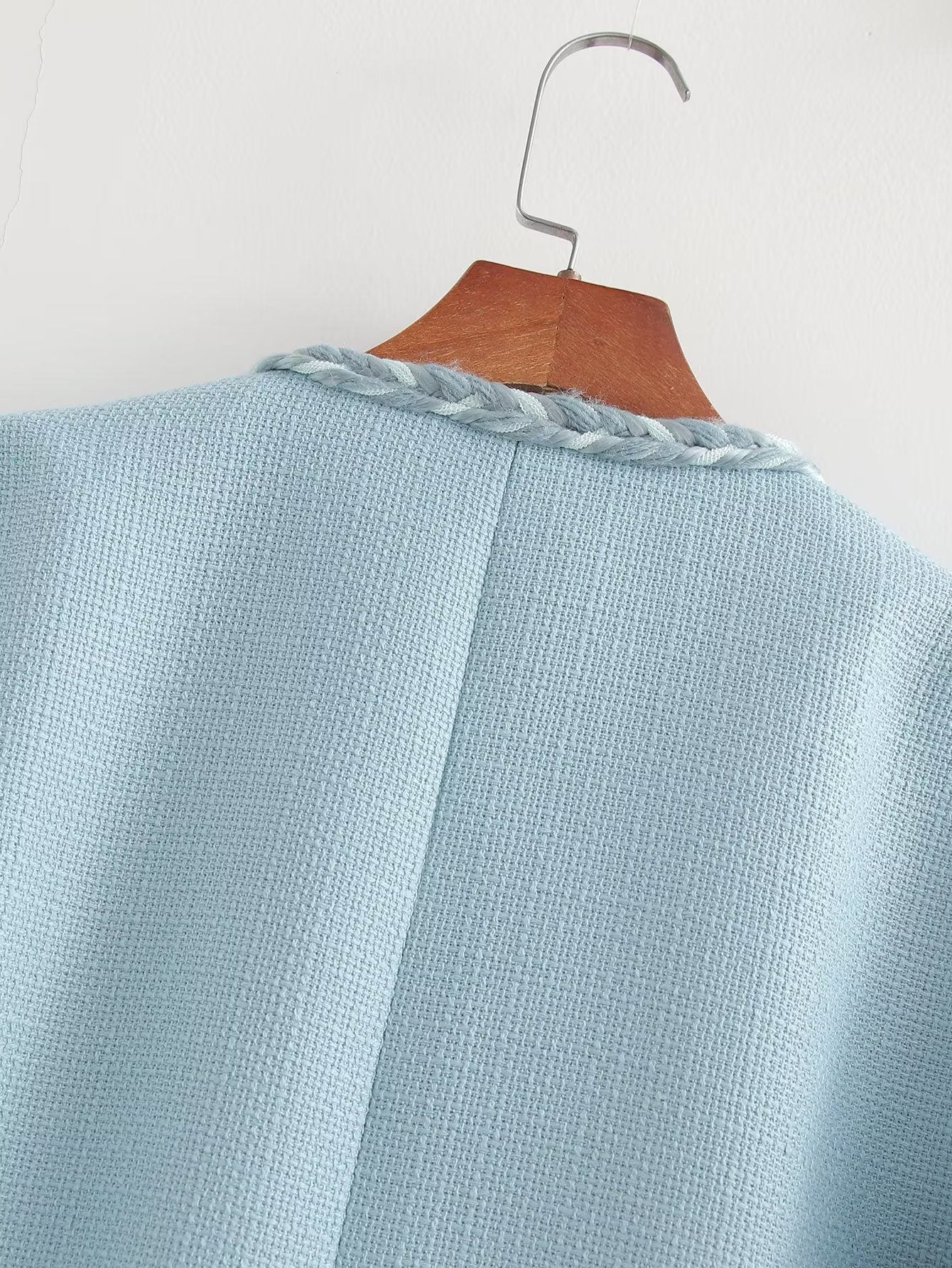 Women's Light Blue Tweed Jacket | Elegant & Sophisticated | Button-Up | Chic Office & Casual Wear