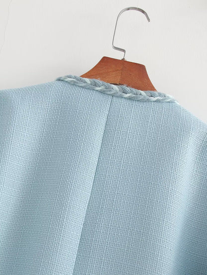 Women's Light Blue Tweed Jacket | Elegant & Sophisticated | Button-Up | Chic Office & Casual Wear