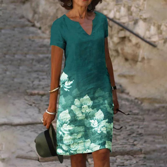 Women's Watercolour Floral Print Dress | Short Sleeve Casual Dress | Summer Travel Outfit