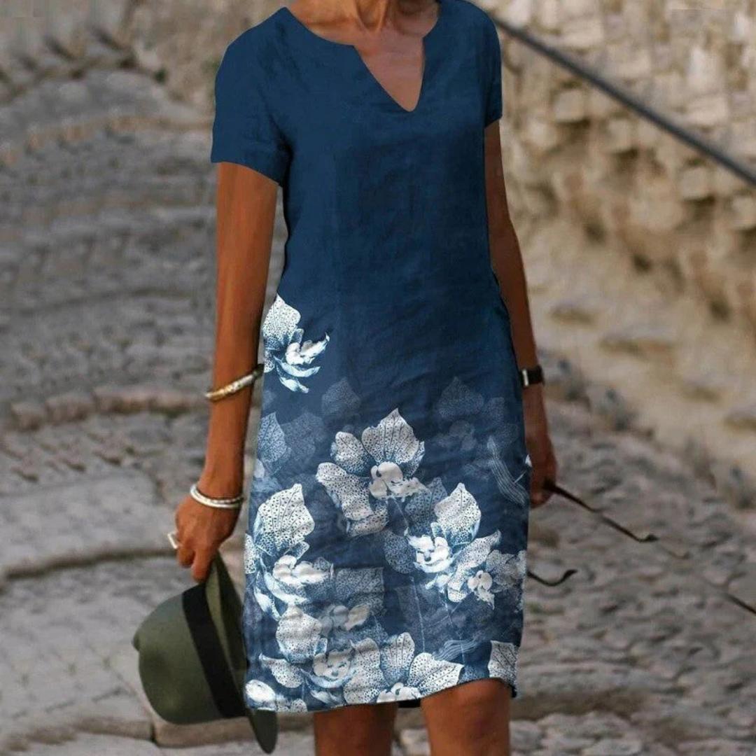 Women's Watercolour Floral Print Dress | Short Sleeve Casual Dress | Summer Travel Outfit