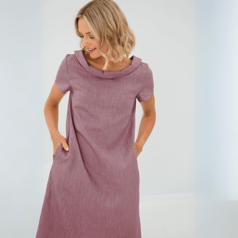 Short Sleeve A-Line Dress | Soft Drape | Pockets Included