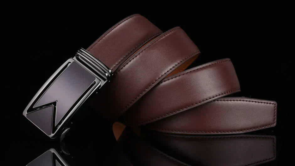 Men's Black Leather Ratchet Belt | Automatic Buckle Dress Belt