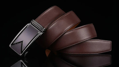 Men's Black Leather Ratchet Belt | Automatic Buckle Dress Belt
