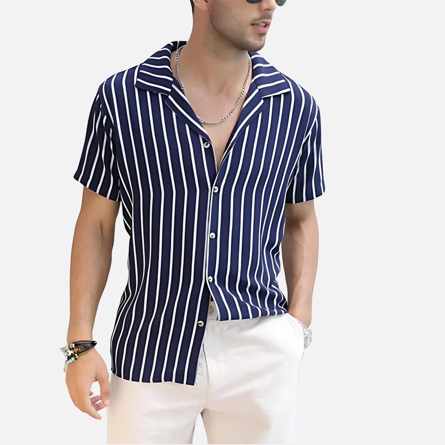 Men’s Cuban Collar Short Sleeve Shirt | Colour Block Button-Down | Casual Summer Top Canada