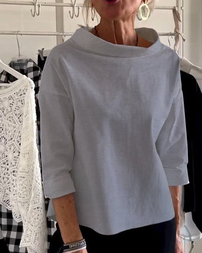 Wide Collar Knit Top | 3/4 Sleeve | Minimalist Silhouette
