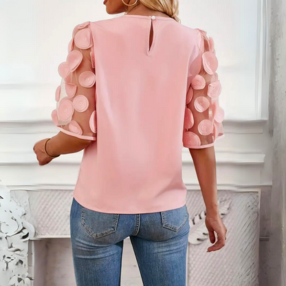 Statement Sleeve Mesh Dot Top | Lightweight Woven | Relaxed Fit