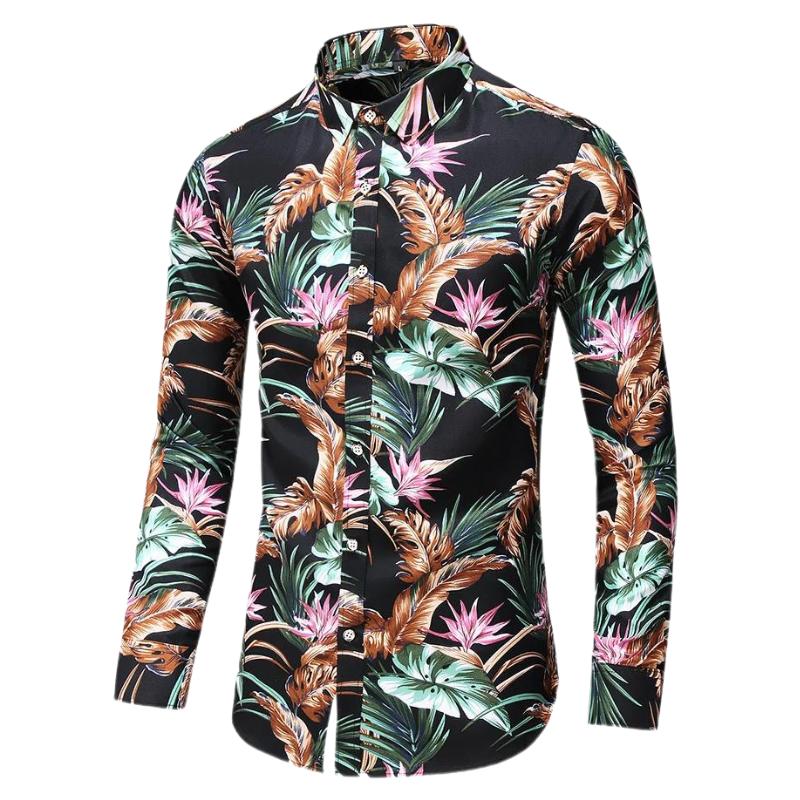 Men's Floral Long-Sleeve Shirt | Slim Fit Button-Up | Dress Casual Style