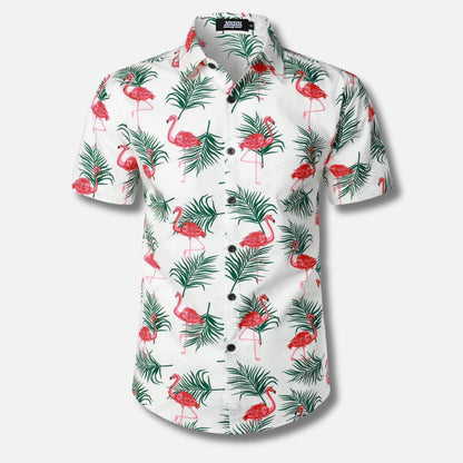 Men's Short Sleeve Button-Up Shirt | Lightweight Cotton Blend | Tropical Floral Print