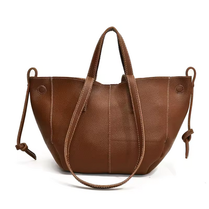 Curved Tote Bag | Dual Handle & Drawstring Detail | Structured PU Leather