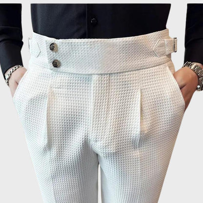High-Waisted Dress Trousers | Pleated Front with Side Buckle Tabs