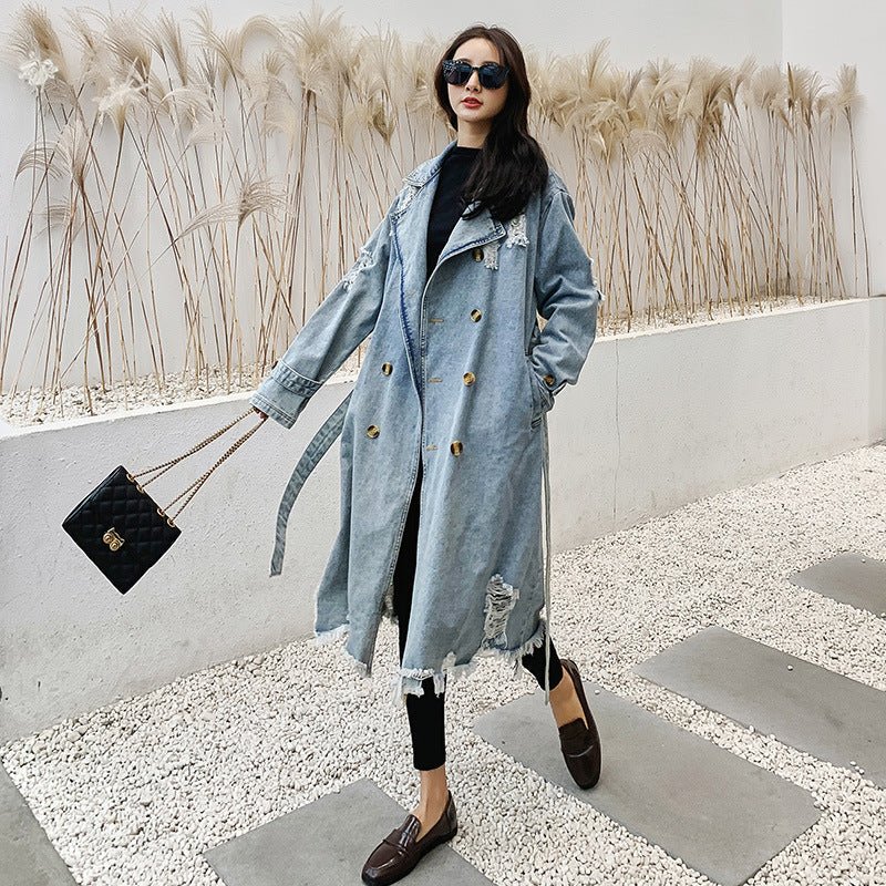 Distressed Oversized Denim Jacket | Fringe Hem | Edgy Streetwear | Casual Outerwear