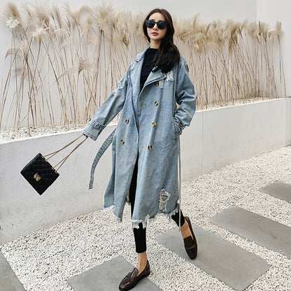 Distressed Oversized Denim Jacket | Fringe Hem | Edgy Streetwear | Casual Outerwear