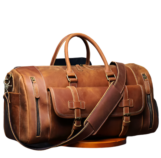 Men’s Leather Duffle Bag | Travel Weekender with Shoulder Strap