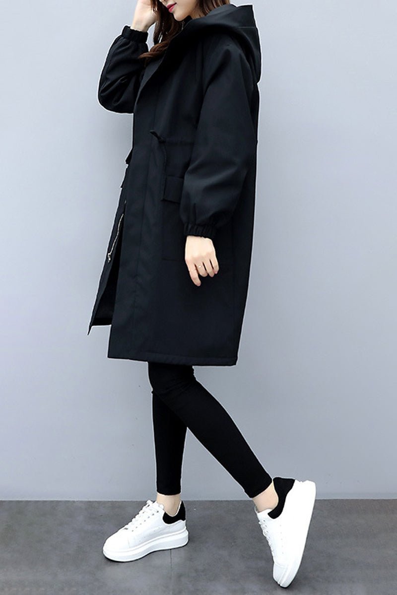 Fleece-Lined Hooded Jacket | Water-Resistant Design | Black | Casual Weather Protection