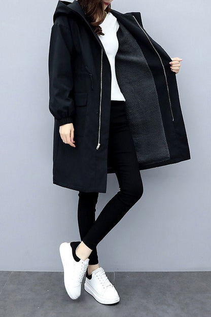 Fleece-Lined Hooded Jacket | Water-Resistant Design | Black | Casual Weather Protection
