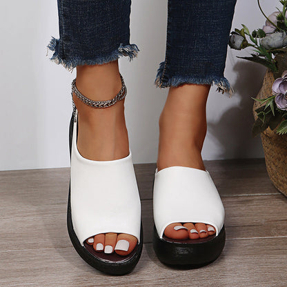 Minimalist Open-Toe Slides | Faux Leather Slip-On | Cushioned Flat Sole