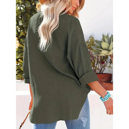 Textured Button-Up Shirt | Relaxed Fit with Chest Pocket | Lightweight Casual Blouse