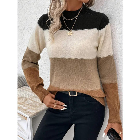 Colourblock Knit Sweater | Soft Ribbed Trim | Casual Cold-Weather Pullover