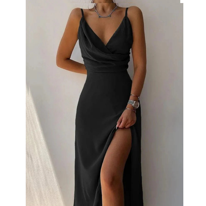 Cowl Neck Maxi Dress | Watercolour Print with Side Slit | Summer Spaghetti Strap Dress