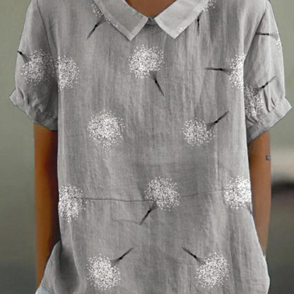 Floral Print Blouse with Peter Pan Collar | Lightweight Cotton Blend | Short Sleeve