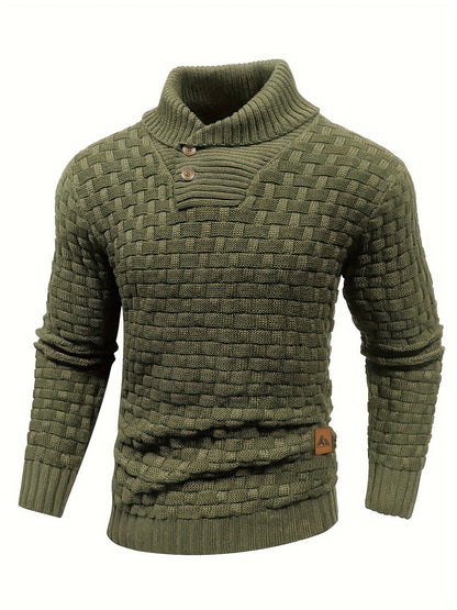 Men's Shawl Collar Knit Sweater | Textured Pullover | Warm Fall Layer
