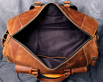 Men’s Leather Duffle Bag | Travel Weekender with Shoulder Strap