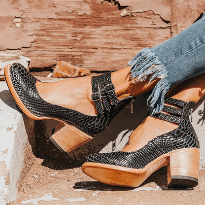 Vintage Block Heel Sandals | Triple-Strap Ankle Buckle with Stacked Heel