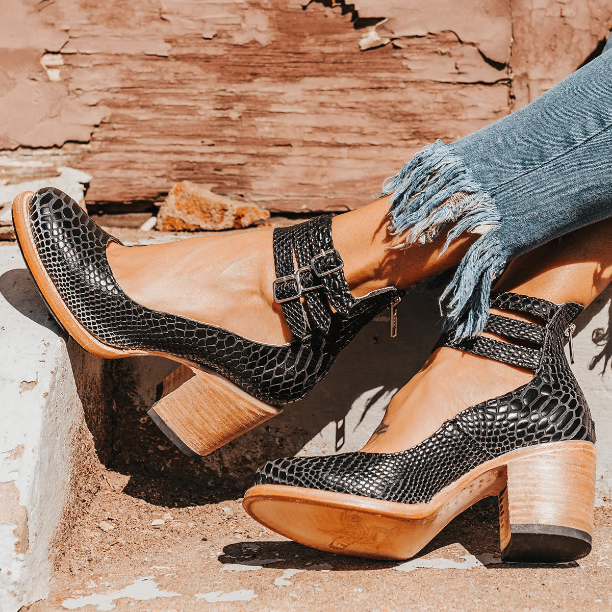 Vintage Block Heel Sandals | Triple-Strap Ankle Buckle with Stacked Heel