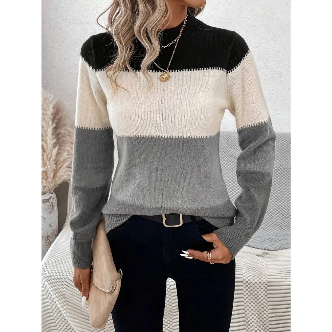 Colourblock Knit Sweater | Soft Ribbed Trim | Casual Cold-Weather Pullover