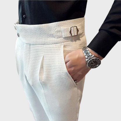 High-Waisted Dress Trousers | Pleated Front with Side Buckle Tabs