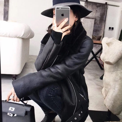 Shearling-Lined PU Leather Jacket | Warmth & Style | Belted Moto Design | Winter Outerwear