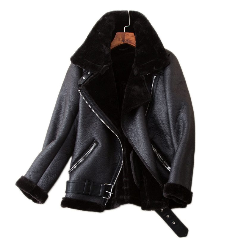 Shearling-Lined PU Leather Jacket | Warmth & Style | Belted Moto Design | Winter Outerwear