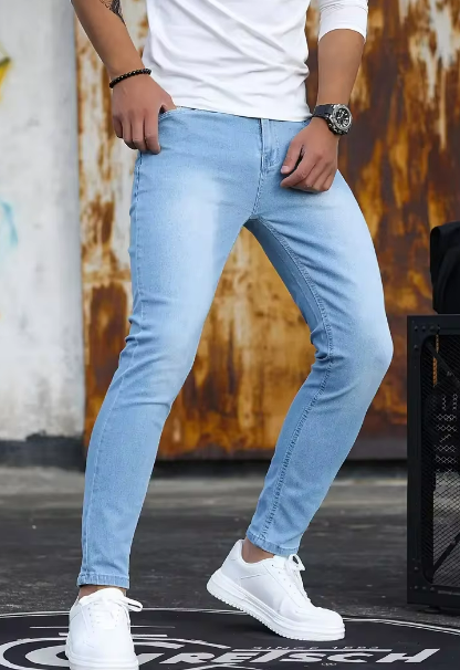 Men's Skinny Stretch Jeans | Light Wash Denim | Tapered Fit