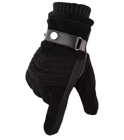 Men's Faux Leather Winter Gloves | Fleece-Lined | Buckle Strap & Quilted Detail