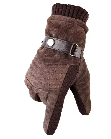 Men's Faux Leather Winter Gloves | Fleece-Lined | Buckle Strap & Quilted Detail