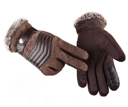 Men's Faux Leather Winter Gloves | Fleece-Lined | Buckle Strap & Quilted Detail