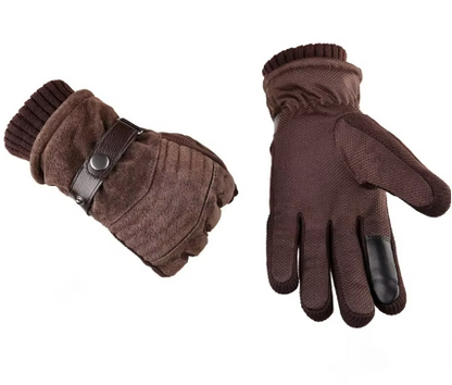Men's Faux Leather Winter Gloves | Fleece-Lined | Buckle Strap & Quilted Detail