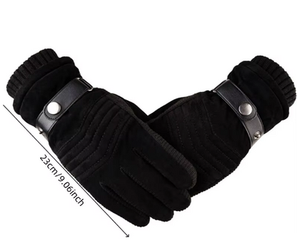 Men's Faux Leather Winter Gloves | Fleece-Lined | Buckle Strap & Quilted Detail