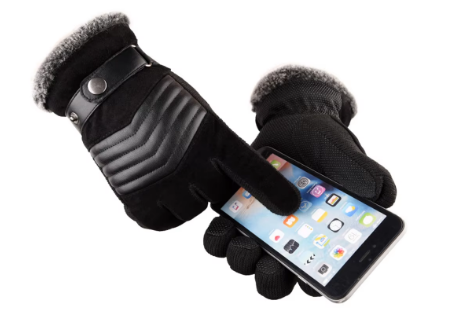 Men's Faux Leather Winter Gloves | Fleece-Lined | Buckle Strap & Quilted Detail